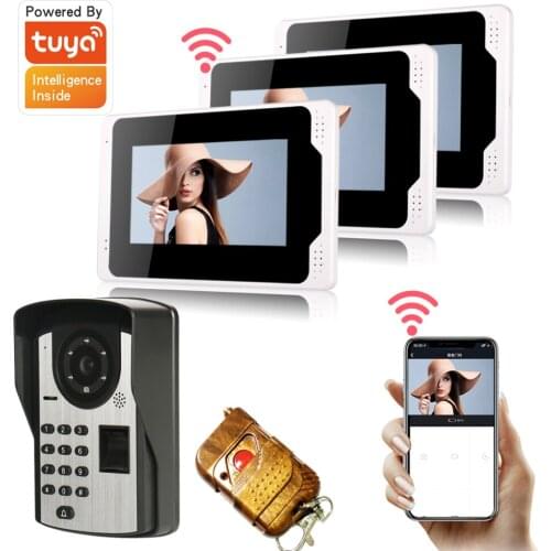 Tuya APP Control 7 Inch Monitor Wifi Wireless Video Door Phone Doorbell Intercom Fingerprint Password KIT