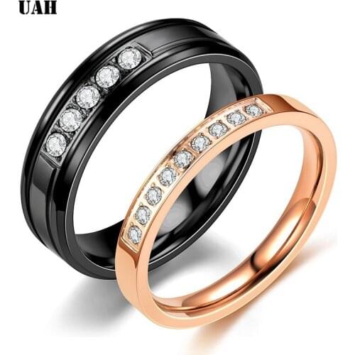 UAH Wedding Rings for Women Men Couple Promise Band Stainless Steel Anniversary Engagement Jewelry Alliance Bijoux