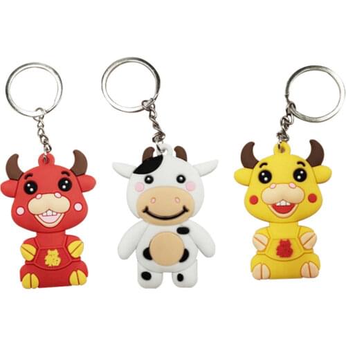 Cartoon Cow Keychain Silicone Key Ring Bag Pendant Accessories 2021 Year Of The Ox New Year Gift Key Holder