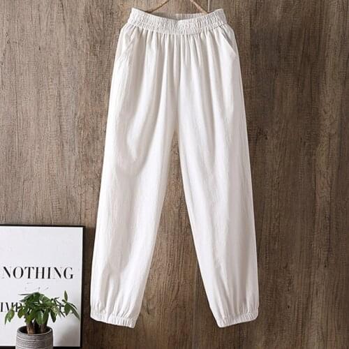 2021New Size Cotton Linen Trousers Women Summer Loose Harem High Waist streetwear Pants Casual Vintage Cropped trousers FC906