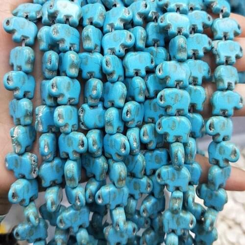 11x15mm Blue Elephant Shaped Turquoises Beads For Jewelry Making DIY Loose Spacer Howlite Stone Beads Bracelet Necklace 15