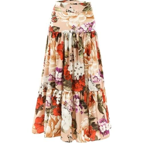 Customzie Plus Size 3XS-10XL Fashion Runway Summer Skirt Women Peony Flower Print Pleated Vintage Stylish Party Skirts