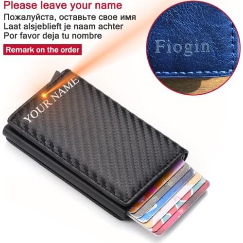 Engraving Name Credit Card Holder Men And Women Metal RFID Vintage Aluminium Box Crazy Horse PU Leather Fashion Card Wallet