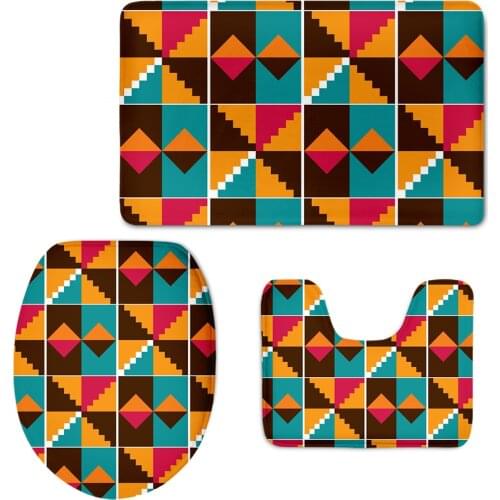 Home Bathroom Decorative 3 PCS Coloured Traditional Tribal Design Toilet Lid Cover Soft Bath Mat Non Slip Toilette Decor Carpets