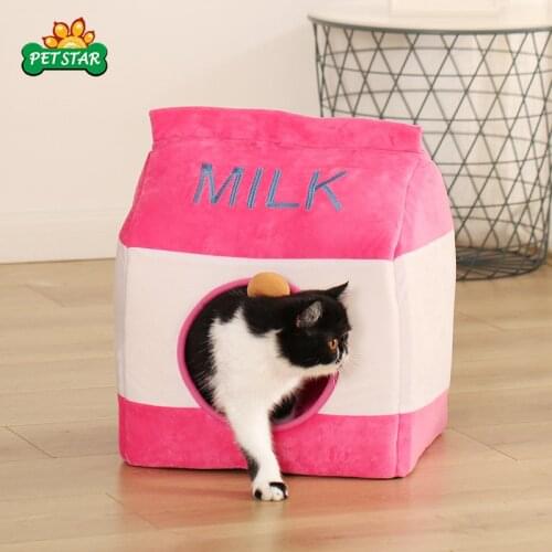 Dog House Kennel Soft Pet Bed Small Cat Tent Indoor Enclosed Warm Sleeping Removable Cat House Cushion Milk Pet Carton Cat Bed