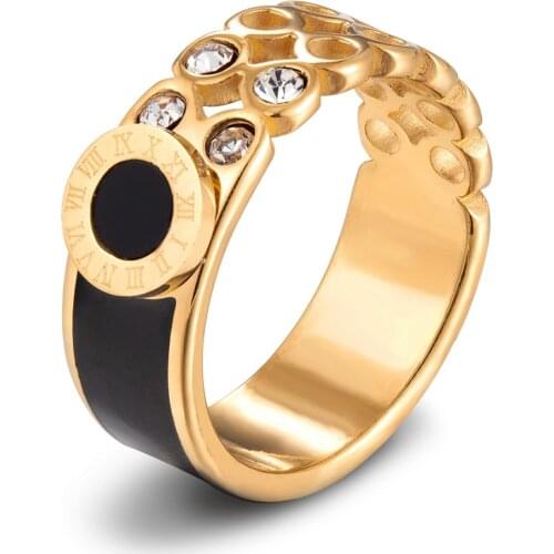 Geometric Stainless Steel Roman Numerals Rings Cubic Zirconia Fashion Charm Punk Jewelry For Women Men Engagement Wedding Party