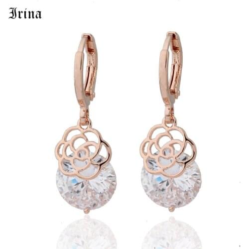 Irina Fashion Elegant Rose Flower Shaped 585 Rose Gold Color Earrings Charm Style Eardrops for Women Jewelry Thanksgiving Gift