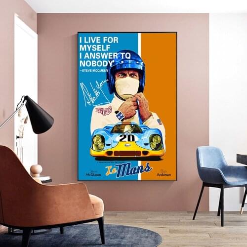 Le Mans Movie Star Living For Myself On Canvas Print Nordic Poster Wall Art Picture For Living Noom Home Decoration Frameless