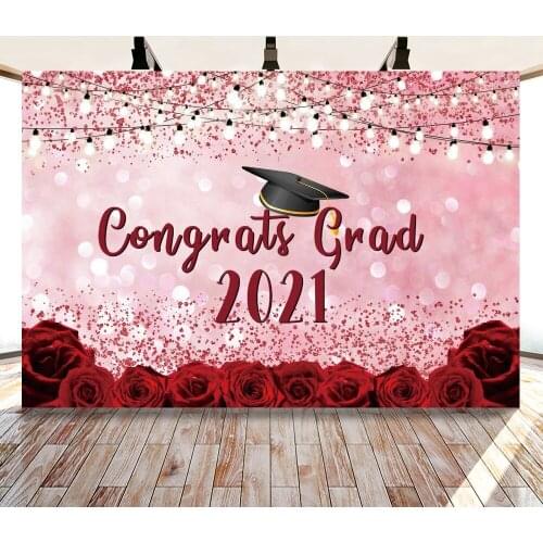 2021 Happy Graduation Celebration Party Ceremony Pink Backdrops Photo Background Decorations for Photography Props