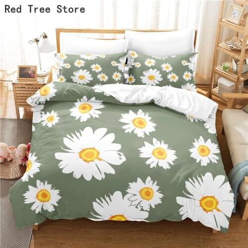 Floral Daisy Matcha Green 3d Bedding Set 2/3pcs Duvet Cover Customized Comforter Quilt Pillowcase Couple Double Bed Home Textile