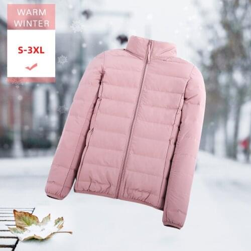 New Women Autumn Winter Short White Duck Down Jacket With Stand Collar Female Ultra Light Slim Thin SoftCasual Zipper outwear