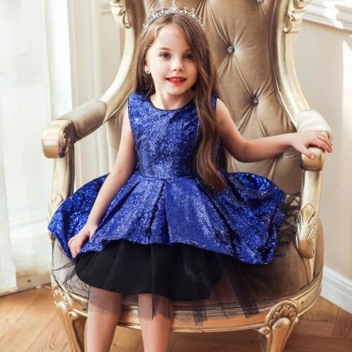 Summer Dress for Girls Wedding Flower Show Sequins Bow Party Clothing Girls TuTu Princesses Dress of 2-10 Years Old