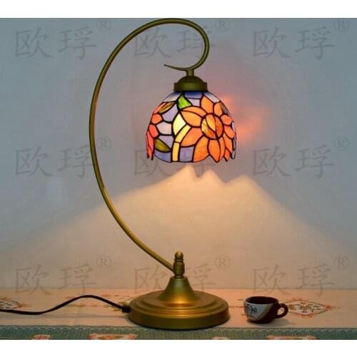 10 Inch sun Flowers Tiffany Table Lamp Country Style Stained Glass Lamp for Bedroom E27 110-240V