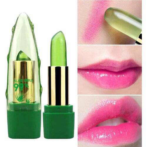 Pure Natural 99% Aloe Vera Gel Lipstick Temperature Change Jelly Lipstick Lock Color Lasting Moisturizing Cream Lipblam Lip Care