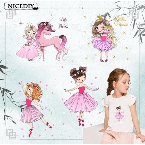 Nicediy Unicorn Cartoon Girl Patch Heat Transfer For Clothing Stickers Ironing Transfers Patch Garment accessories Applique DIY