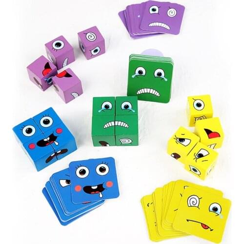 New Montessori Expression Puzzle Face Change Cube Building Blocks Toys Early Learning Educational Match Toy for Children Gift