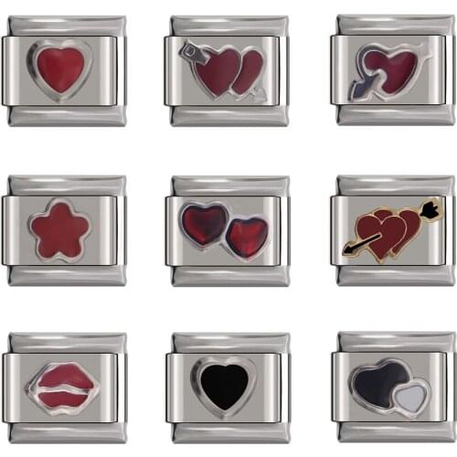 Hapiship Original Daisy Fashion Romantic Red Heart Love Italian Charm Fit 9mm Bracelet Stainless Steel Jewelry Making DJTop9