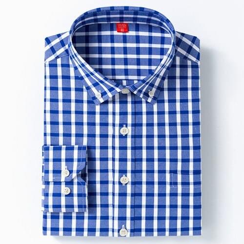 Striped Plaid Longsleeve Shirt for Men Dress Shirts Middle Oxford Business Casual Button Up Shirt Streetwear Korean Clothes