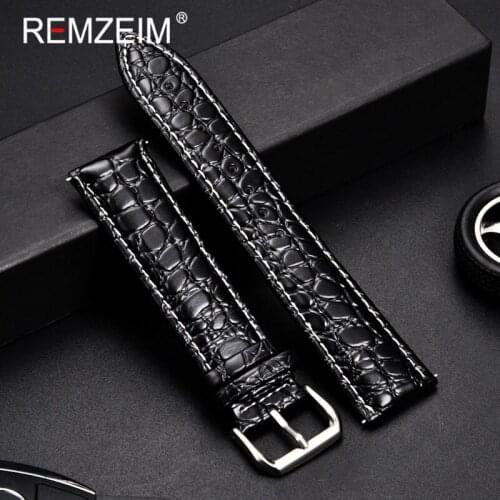 REMZEIM Calf Genuine Leather Watchband Soft Material Watch Band Straps 16mm 18mm 20mm 22mm 24mm With Stainless Steel Buckle