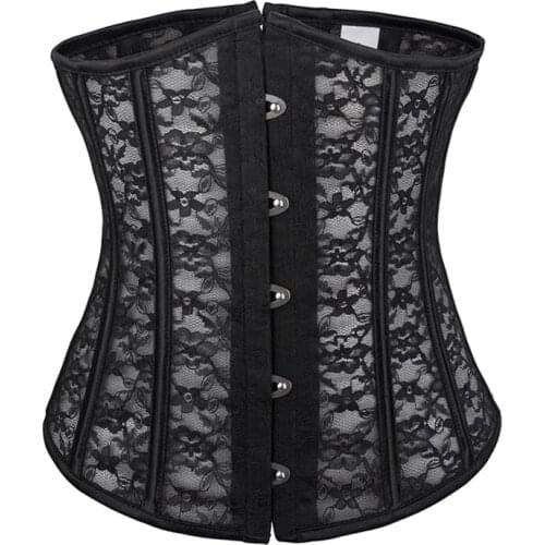 Sexy Corset Bustiers Lace Mesh Steampunk Lingerie Shapers Corset Boned Underbust Top Body Shaper Burlesque Women Gothic Clothing