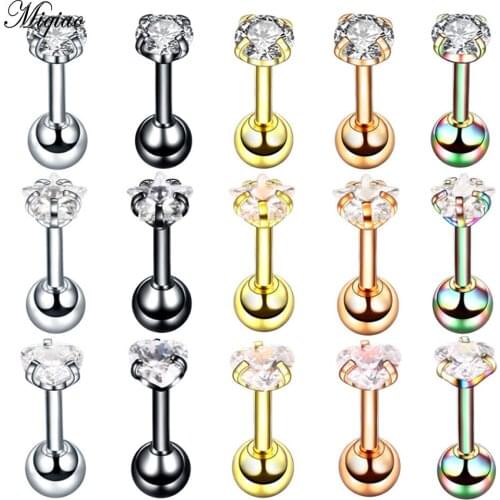 Miqiao 1 Pcs Fashion Jewelry Stainless Steel Round Heart Shaped Five-pointed Star Shaped Ear Bone Stud Earrings