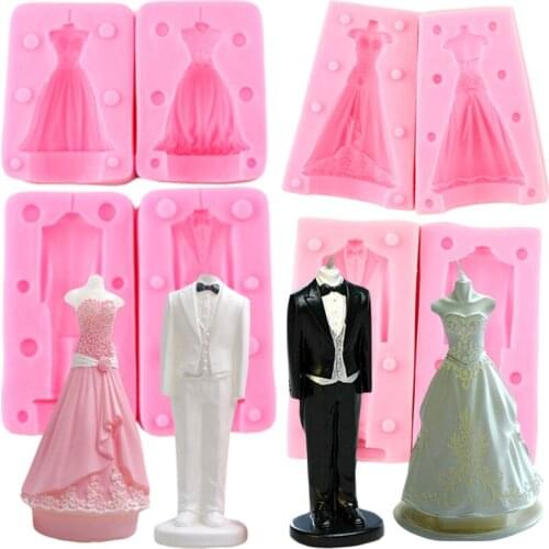 Bride And Groom Silicone Mold DIY Wedding Cake Decorating Tools Cupcake Topper Fondant Mould Candy Clay Chocolate Gumpaste Molds