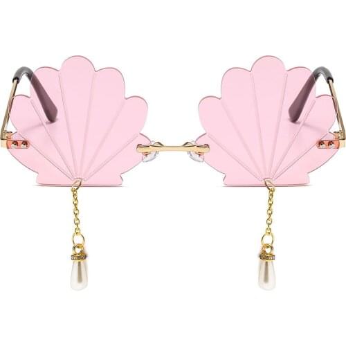 New Vintage Rimless Sunglasses Women 2020 Shell Designer Steampunk Sunglasses Men Pearl Tassel Party Glasses Oculos