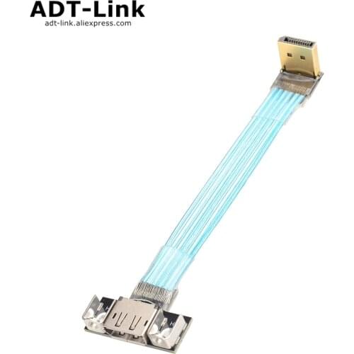 DisplayPort 1.4 DP Male Up & Down & Left & Right 90 Degree Angle To Female Socket Panel Mount Extension Cable Display Port 30cm