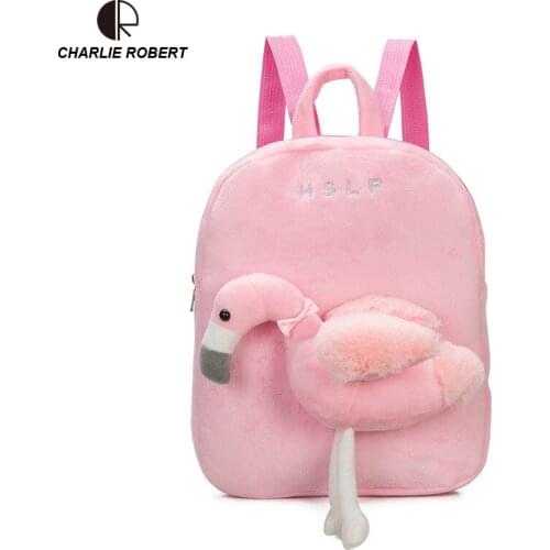 Velour Prevent Loss Backpack For 2-5 Years Old Childern Cute Cute Cartoon Animal Prints Unicorn & Flamingo Kids Backpack
