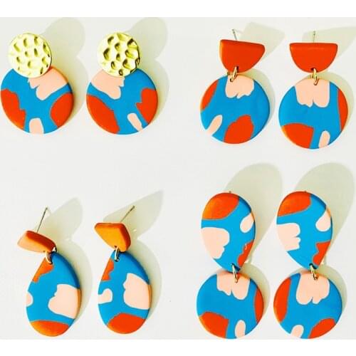 LOVOACC Creative Contracted Print Polymer Clay Earrings for Women Round Geometric Clay Statement Dangle Earrings Pendientes 2021