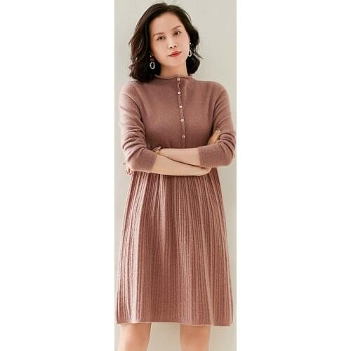 Adishree woman winter 100% Cashmere sweaters autumn knitted Pullovers dresses High Quality Warm Female thickening Turtleneck