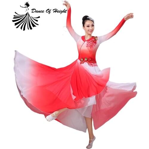 Women Classical Dance Performance Costume Chinese Style Elegant Folk Dance Dress Umbrella Fan Dance Yangko Show Suit White Red