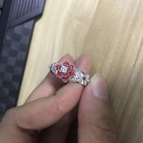 High quality 3D Flowers Shape Epoxy Rings for Women Blue Zircon Epoxy Ring Bride Classic Wedding Engagement Jewelry Ring