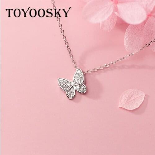 High Quality 100% S925 Sterling Silver Cute Zircons Butterfly Clavicle Necklace for Women Girl Fine Jewelry Anniversary Party