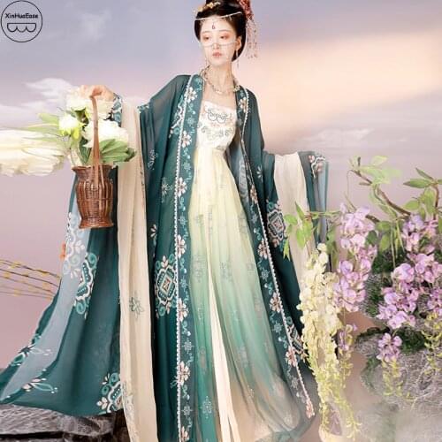 XinHuaEase Womens Hanfu Chinese Style Traditional Fairy Dresses Cosplay Costumes Tang Style Embroidered Chebula Woman Skirt New