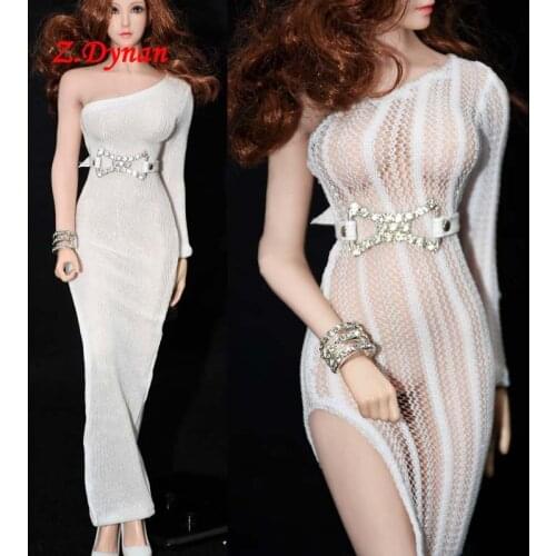 1/6 Female Soldier Elegant Dress Perspective Long Dress with Belt Bracelet for 12 Inches TBLeague Phicen Action Figures