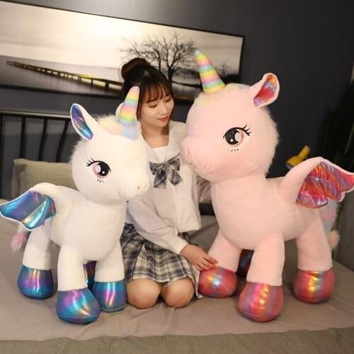 1pc 80CM kawaii Rainbow Unicorn Plush Toys Lovely Unicorn Horse with Wings PLush Dolls Kids Girls Cute Stuffed Soft Pillow