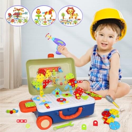 207PCS 3D Mosaic Electric Drilling Screw Puzzle Toys For Children Building Bricks Toy Kids DIY Educational Disassembly Set