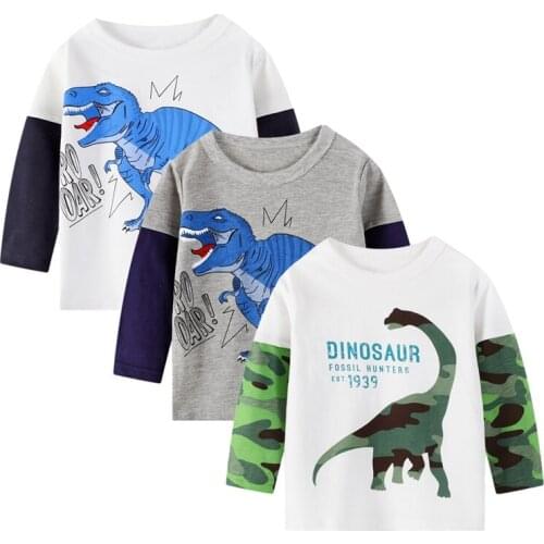 Boys Kids T-shirts 2021 Spring Autumn Vivid Dinosaur Long Sleeve T-shirts 3pcs Tees for Children