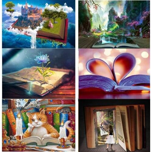 Diamond Painting Old Books landscape mosaic full square Diamant Embroidery Relax Reading Time Craft Decoration for Study Room