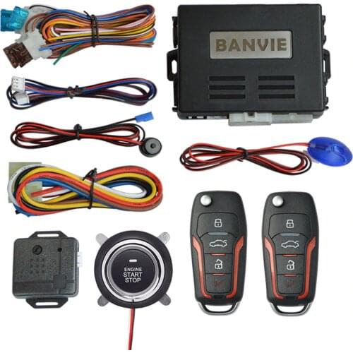 BANVIE Car Alarm System with Remote Engine Start and Push Start Stop Button Keyless Entry