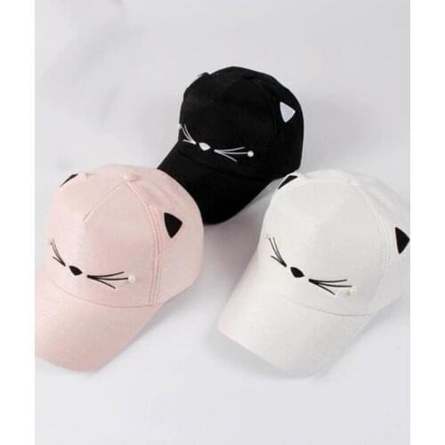 Seioum Spring Fashion Brand Street Adjustable Lovely Embroidery Hat Cat Ears Snapback Cap Boy Girl Pearl Baseball Cap