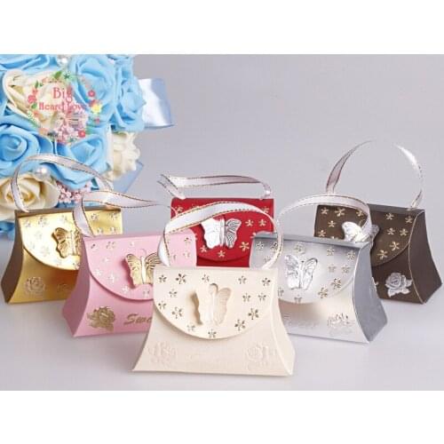 Big Heard Love 25pcs Handbag Wedding Favors Box Butterfly Candy Box Wedding Party Decoration For Gift Paper Box