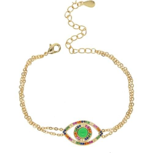 Fashion gold color Evil Eye Charm Bracelet enamel cz Bracelet For Men Women Daily Casual Jewelry Accessory 15+4cm size