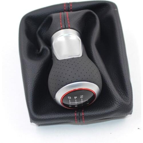 For Audi A4 S4 B8 8K A5 8T Q5 8R S Line 07-15 Shift Knobs 5 GEAR 6 Speed Leather RED LINE Gear Shift Knob Chrome Red Ring