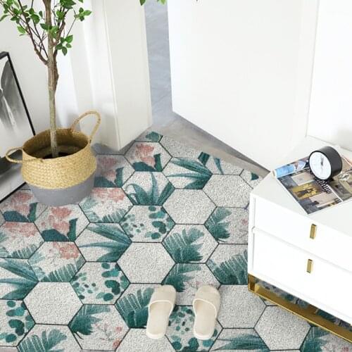 Home Decoration Silk Loop Door Mat Carpet Flower Hexagon Pattern Mats Carpet Living Room Hallway Bedroom Can Be Cut PVC Door Mat