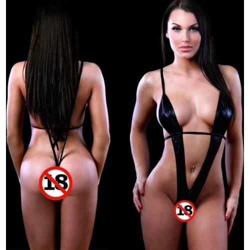 Erotic Lingerie Black Sexy Patent leather Deep V Open crotch Siamese Cosplay Three-Point Underwear Sexy Lingerie Adult Products