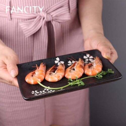 FANCITY Japanese stoneware black tableware creative hand-painted cherry blossom rice bowl bowl bowl soup bowl specialty restaura