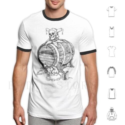 Cask Of Amontillado T Shirt DIY Big Size 100% Cotton Cask Wine Poe Edgar Poe Edgar Allan Poe Skull Fool Jester Lit Literature
