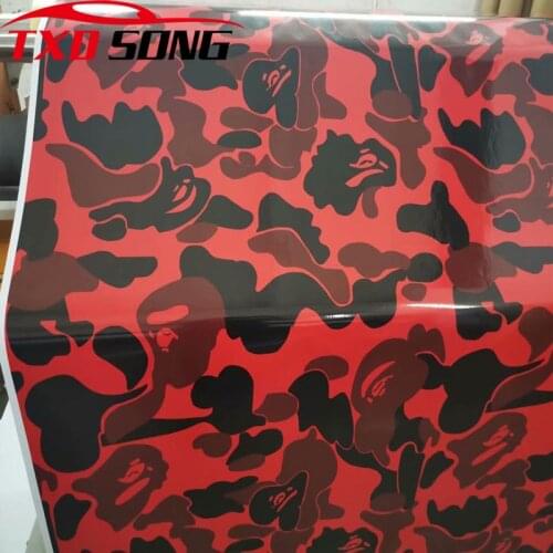 Glossy Black Red Camo Vinyl Car Wrap Film Camouflage Vinyl Wrapping Car Sticker Computer Laptop Cover Scooter Motorcycle